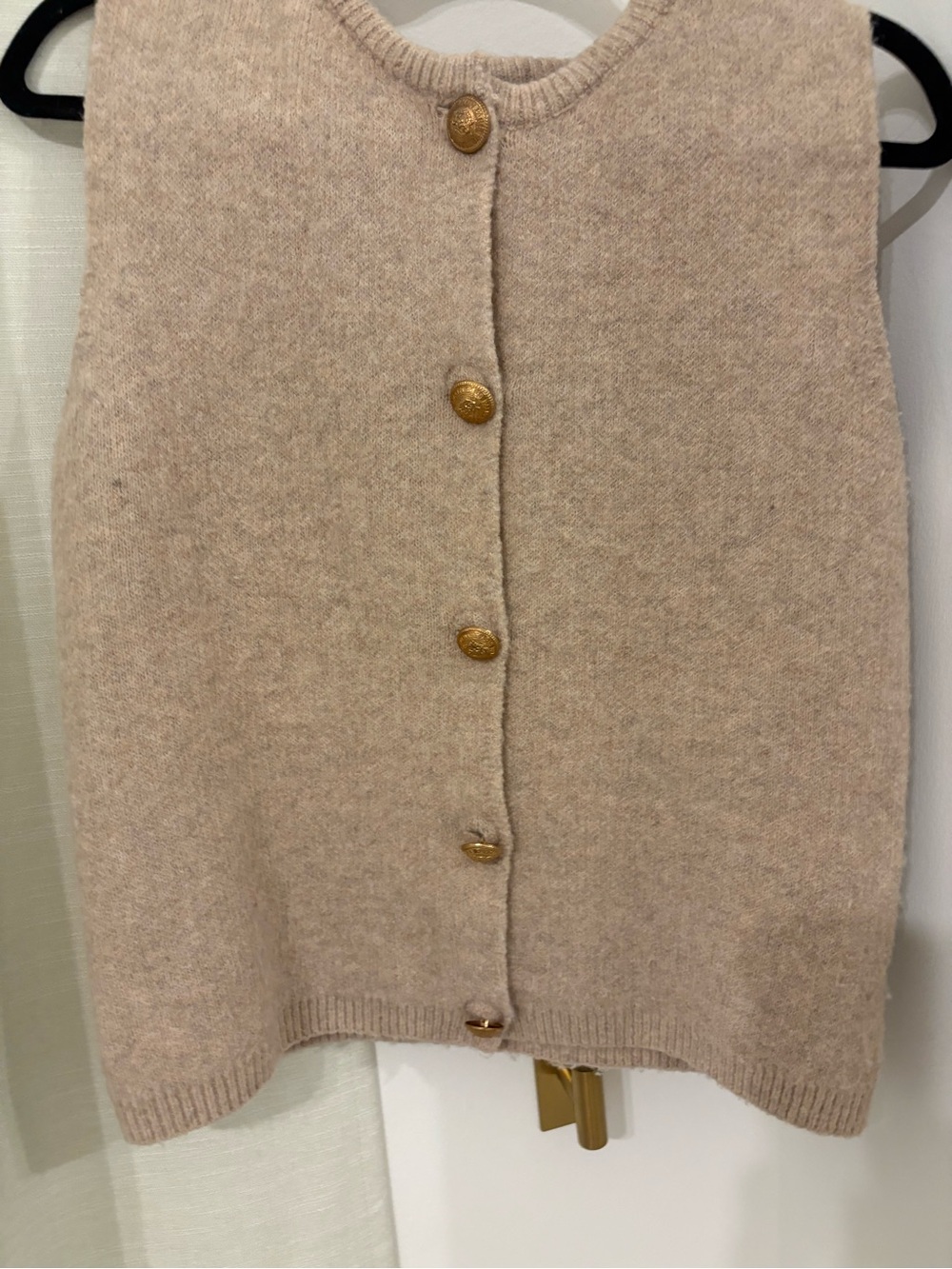 Womens Beige Knit Button-Front sweater vest